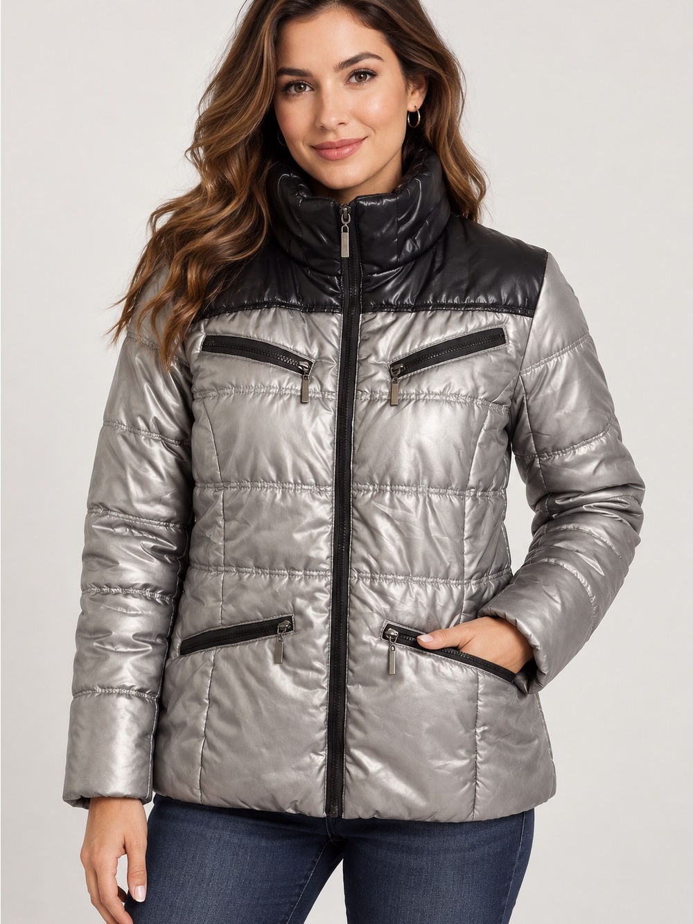 Boy Meets Girl Gray & Black Quilted Jacket - medium